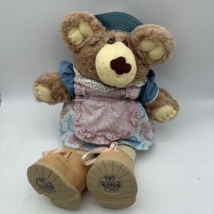 Vintage Hattie 1985 Furskins Bear Xavier Roberts Flour Sack Dress and Diaper 23"